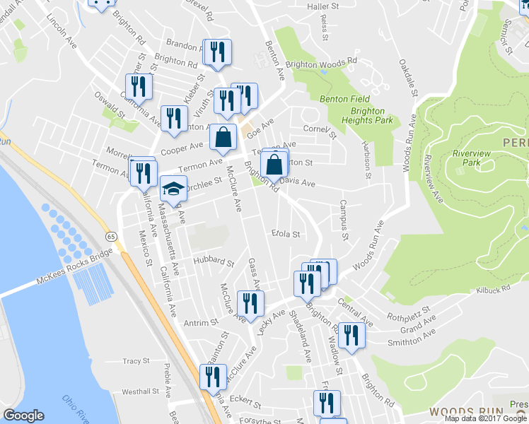 map of restaurants, bars, coffee shops, grocery stores, and more near 3538 Shadeland Avenue in Pittsburgh