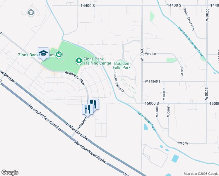 map of restaurants, bars, coffee shops, grocery stores, and more near 14906 Beckham Drive in Bluffdale