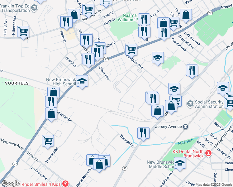 map of restaurants, bars, coffee shops, grocery stores, and more near 1216 Edpas Road in New Brunswick