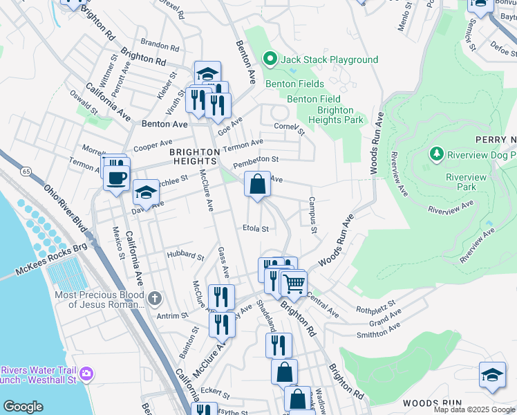 map of restaurants, bars, coffee shops, grocery stores, and more near 3530 Simen Avenue in Pittsburgh