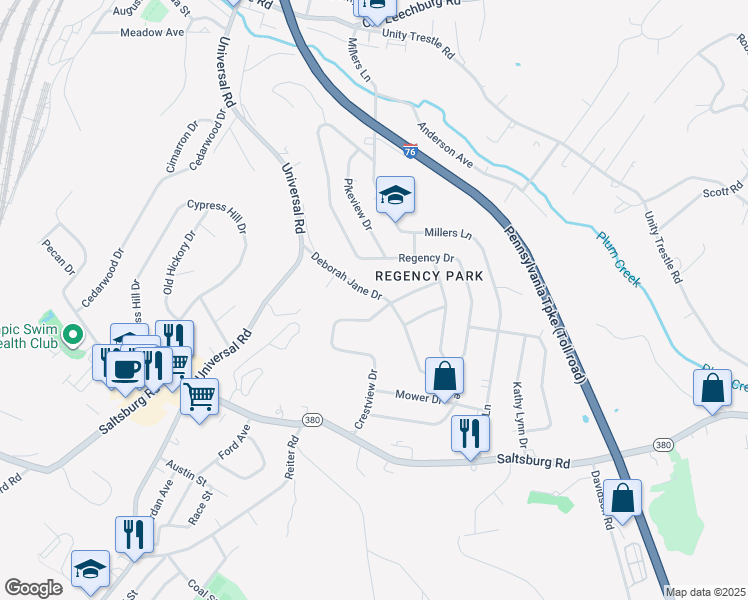 map of restaurants, bars, coffee shops, grocery stores, and more near 559 Deborah Jane Drive in Pittsburgh