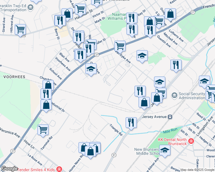 map of restaurants, bars, coffee shops, grocery stores, and more near 1216 Edpas Road in New Brunswick