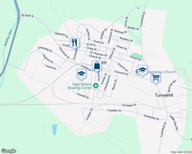 map of restaurants, bars, coffee shops, grocery stores, and more near 314 Locust Street in Gallitzin