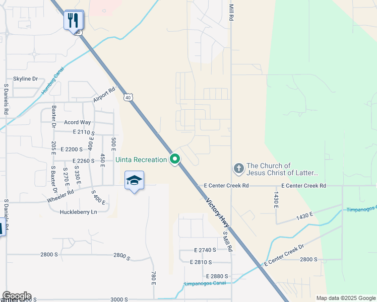 map of restaurants, bars, coffee shops, grocery stores, and more near 978 East Ella Lane in Heber City