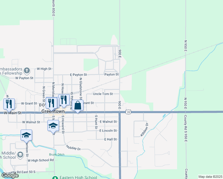 map of restaurants, bars, coffee shops, grocery stores, and more near Covalt Street in Greentown