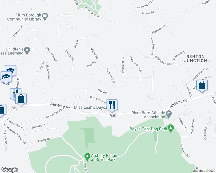 map of restaurants, bars, coffee shops, grocery stores, and more near 22 Koomatuck Drive in Pittsburgh