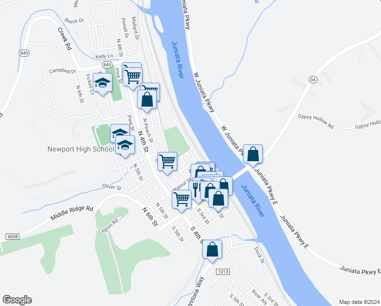 map of restaurants, bars, coffee shops, grocery stores, and more near 163 North Front Street in Newport