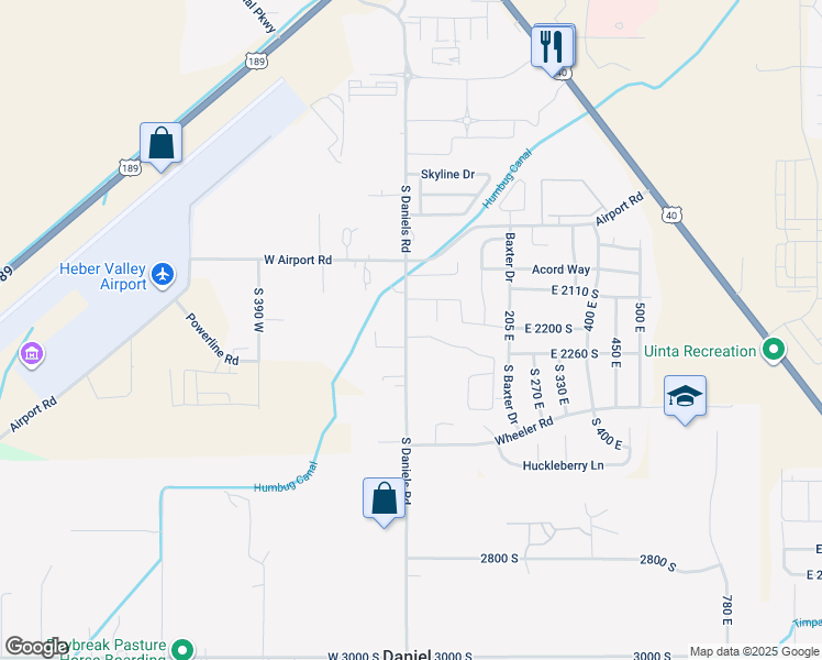 map of restaurants, bars, coffee shops, grocery stores, and more near 2189 South Daniel Road in Daniel