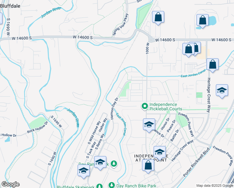 map of restaurants, bars, coffee shops, grocery stores, and more near 14899 South Slick Horn Cove in Bluffdale