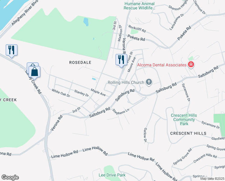 map of restaurants, bars, coffee shops, grocery stores, and more near 5319 Verona Road in Verona