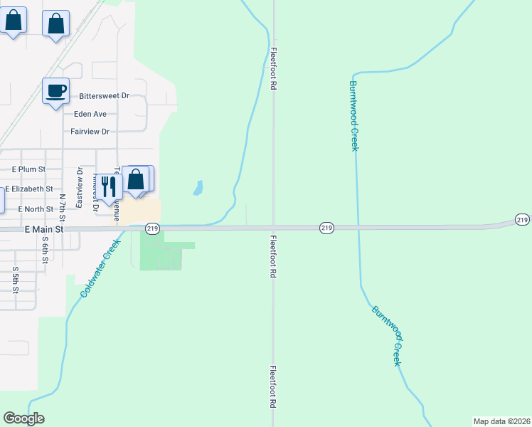 map of restaurants, bars, coffee shops, grocery stores, and more near 4519 Fleetfoot Road in Coldwater