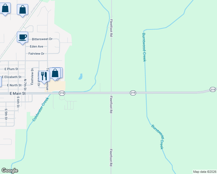 map of restaurants, bars, coffee shops, grocery stores, and more near 4519 Fleetfoot Road in Coldwater