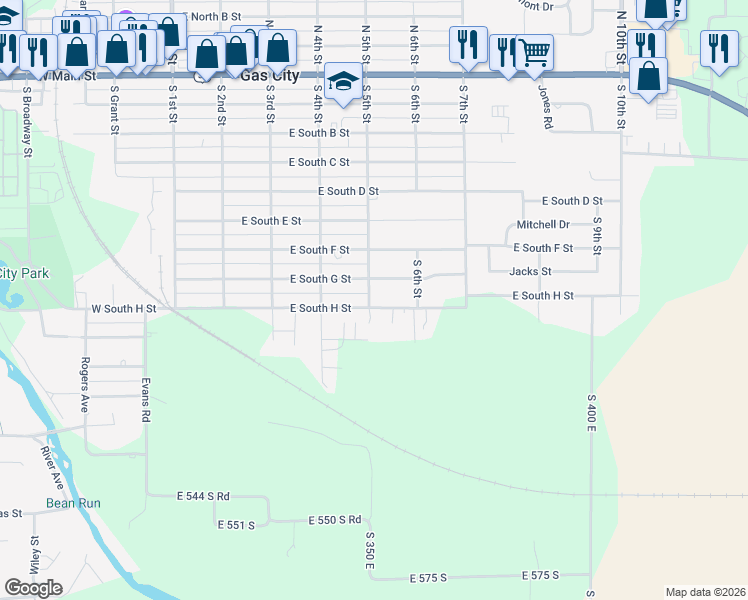 map of restaurants, bars, coffee shops, grocery stores, and more near 825 South 5th Street in Gas City