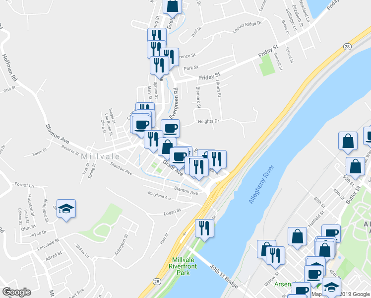 map of restaurants, bars, coffee shops, grocery stores, and more near 211 East Sherman Street in Pittsburgh