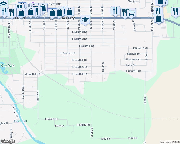 map of restaurants, bars, coffee shops, grocery stores, and more near 825 South 5th Street in Gas City
