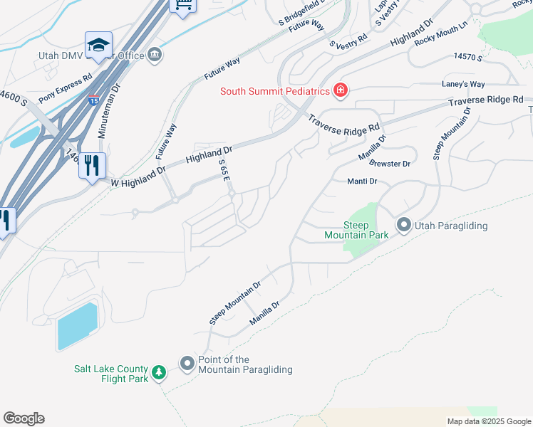 map of restaurants, bars, coffee shops, grocery stores, and more near 14905 Ox Cart Lane in Draper