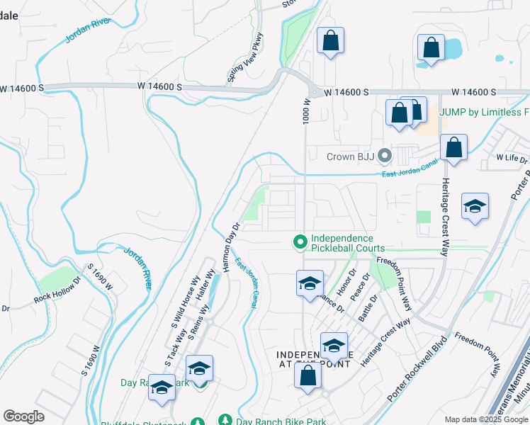 map of restaurants, bars, coffee shops, grocery stores, and more near 14911 South Thunder Horse Lane in Bluffdale