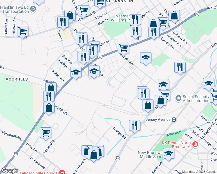 map of restaurants, bars, coffee shops, grocery stores, and more near 1216 Edpas Road in New Brunswick