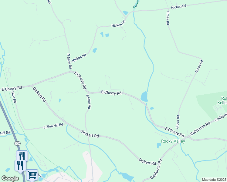 map of restaurants, bars, coffee shops, grocery stores, and more near 365 East Cherry Road in Quakertown