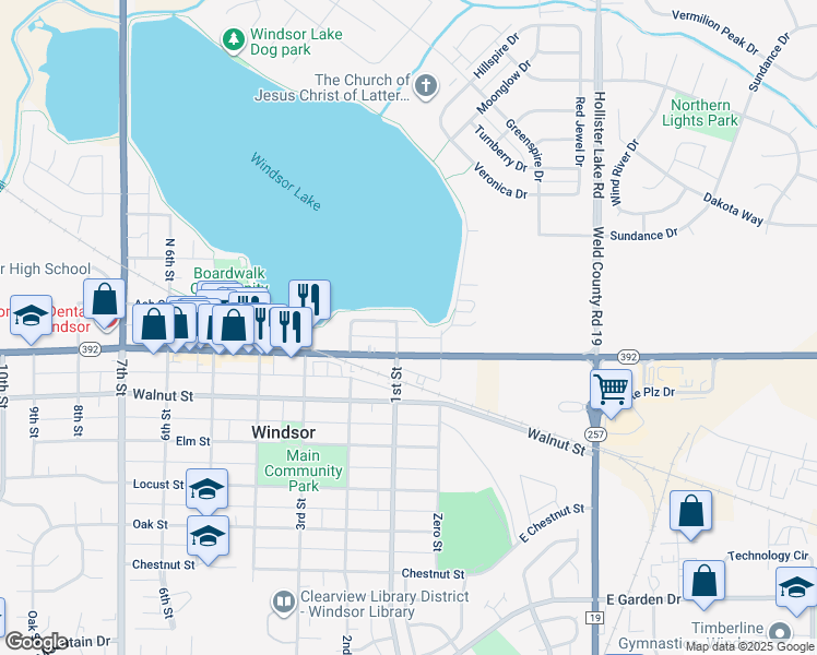 map of restaurants, bars, coffee shops, grocery stores, and more near 25 Ash Street in Windsor