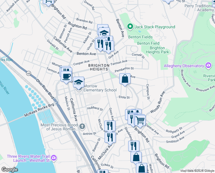 map of restaurants, bars, coffee shops, grocery stores, and more near 3552 McClure Avenue in Pittsburgh