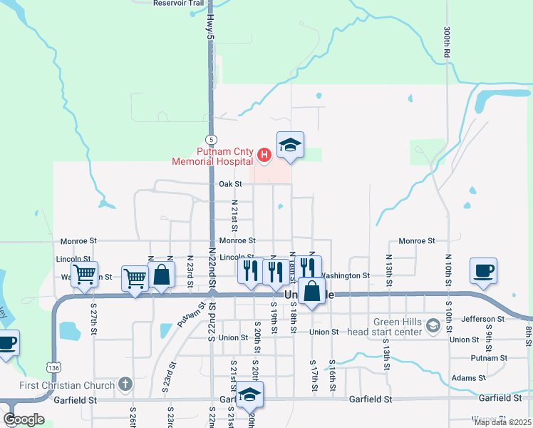 map of restaurants, bars, coffee shops, grocery stores, and more near 401-699 N 19th St in Unionville