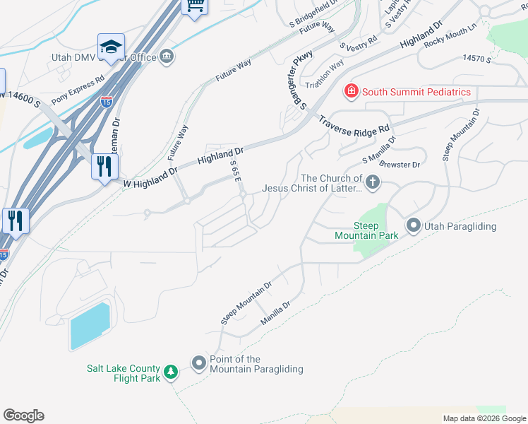 map of restaurants, bars, coffee shops, grocery stores, and more near 14917 South Treseder Street in Draper