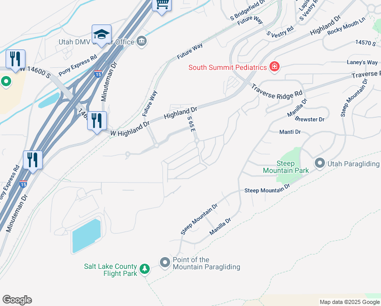 map of restaurants, bars, coffee shops, grocery stores, and more near 63 East Hawthorne Hill Lane in Draper
