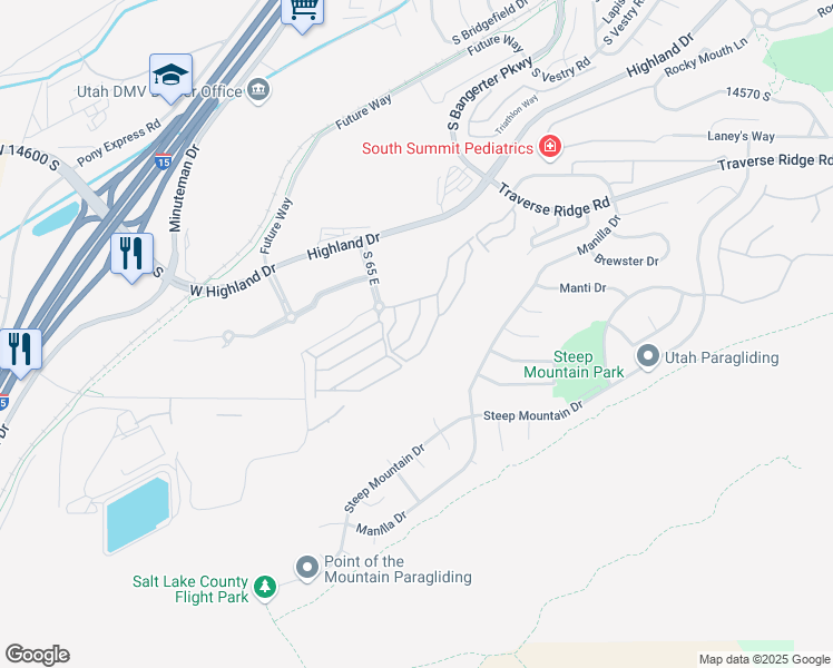map of restaurants, bars, coffee shops, grocery stores, and more near 14897 Treseder Street in Draper