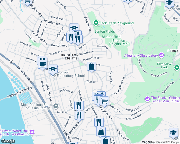 map of restaurants, bars, coffee shops, grocery stores, and more near 3530 Simen Avenue in Pittsburgh