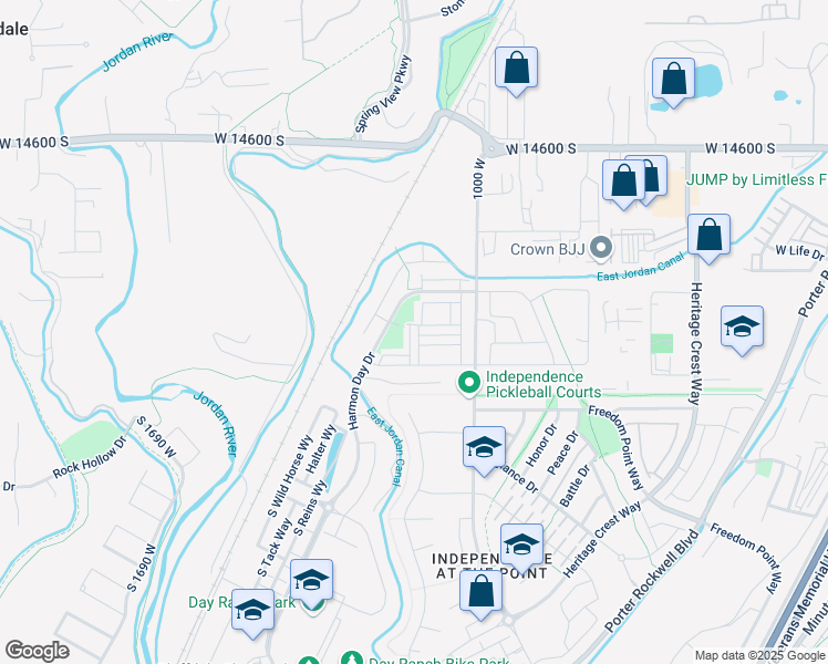 map of restaurants, bars, coffee shops, grocery stores, and more near 14911 South Thunder Horse Lane in Bluffdale