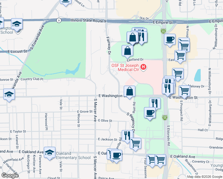map of restaurants, bars, coffee shops, grocery stores, and more near 5 Ruth Road in Bloomington