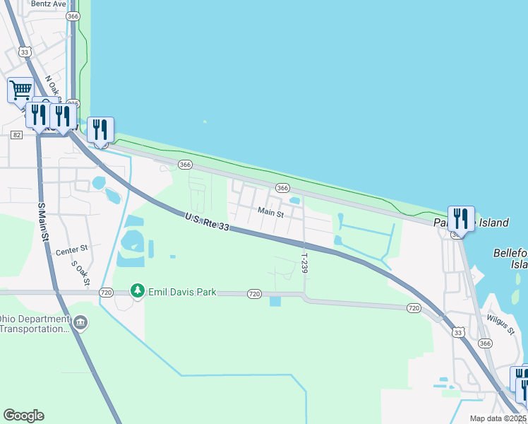 map of restaurants, bars, coffee shops, grocery stores, and more near 10777 West Main Street in Lakeview