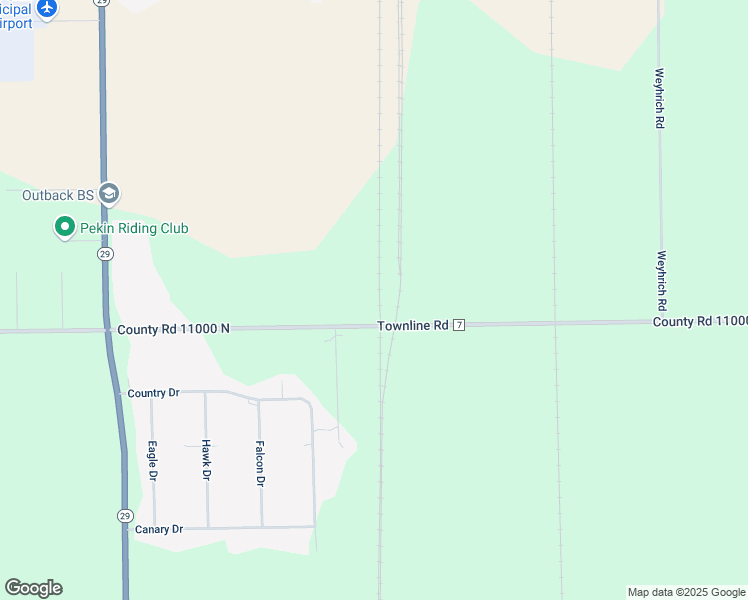map of restaurants, bars, coffee shops, grocery stores, and more near 14494 County Road 11000 North in Pekin