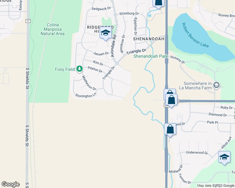 map of restaurants, bars, coffee shops, grocery stores, and more near 7575 Triangle Drive in Fort Collins