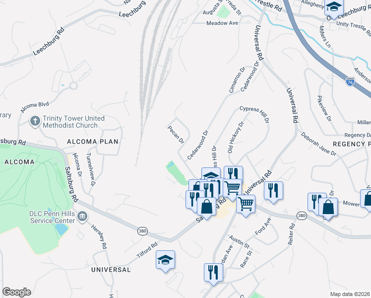 map of restaurants, bars, coffee shops, grocery stores, and more near 746 Cedarwood Drive in Pittsburgh