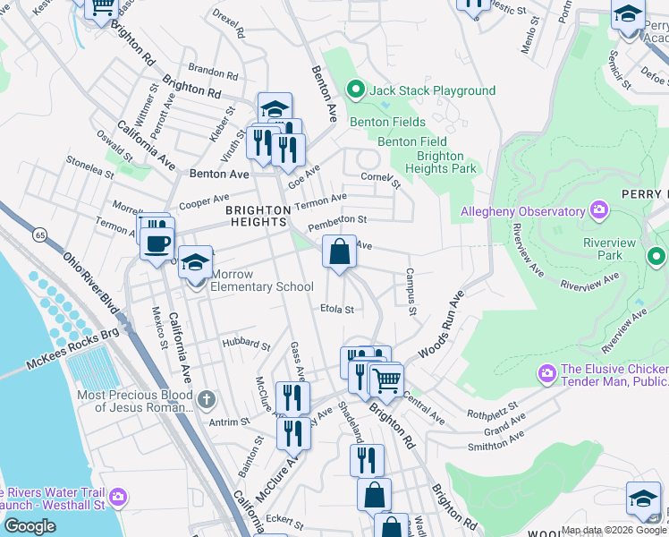 map of restaurants, bars, coffee shops, grocery stores, and more near 3530 Simen Avenue in Pittsburgh
