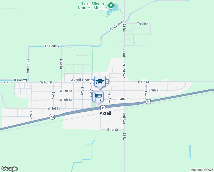 map of restaurants, bars, coffee shops, grocery stores, and more near in Axtell