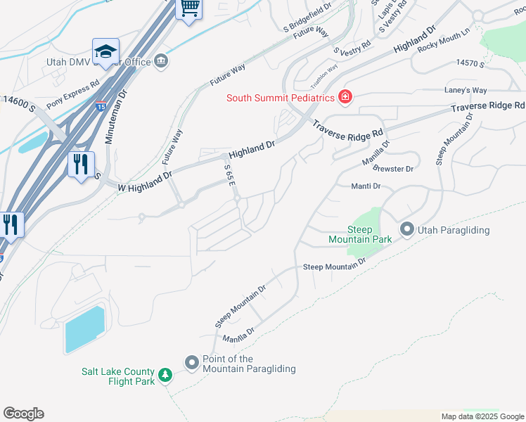 map of restaurants, bars, coffee shops, grocery stores, and more near 14885 Treseder Street in Draper