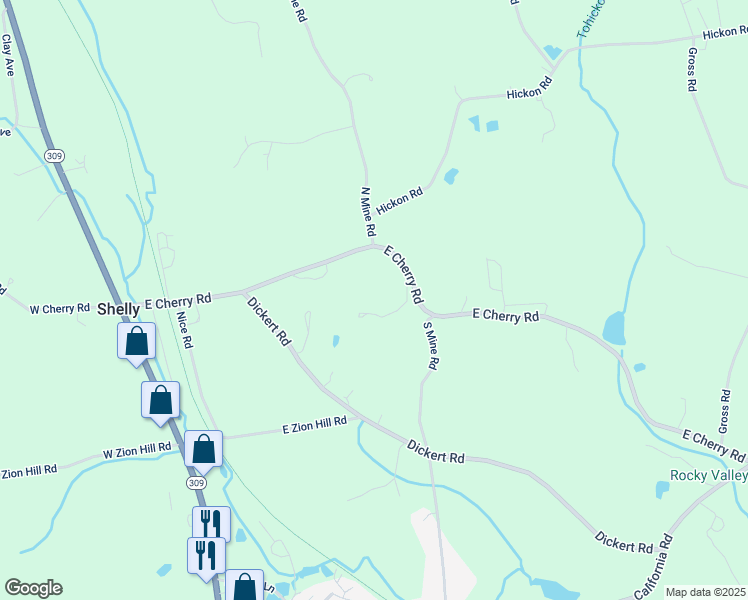 map of restaurants, bars, coffee shops, grocery stores, and more near 240 East Cherry Road in Quakertown