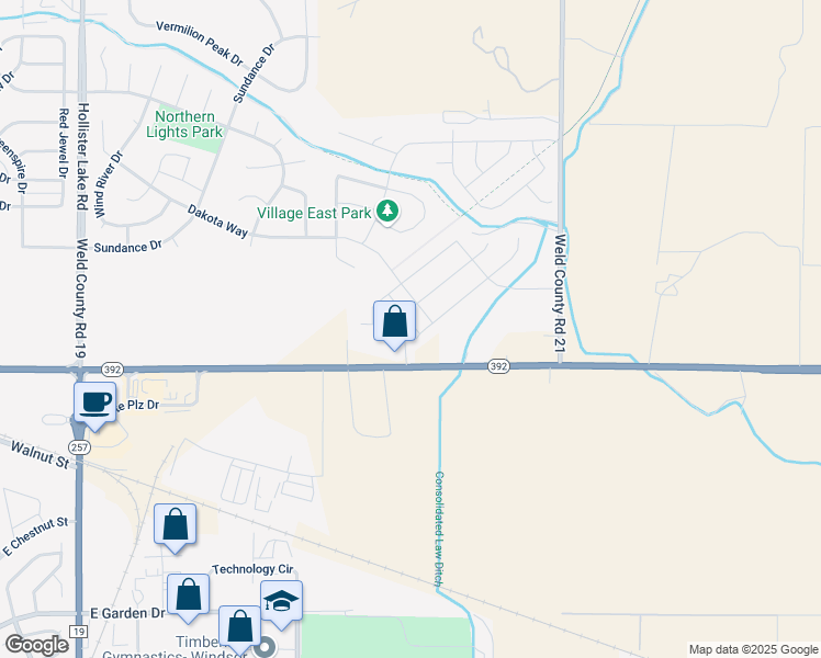 map of restaurants, bars, coffee shops, grocery stores, and more near 9513 Colorado 392 in Windsor
