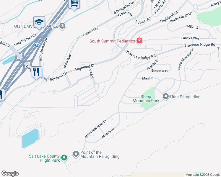 map of restaurants, bars, coffee shops, grocery stores, and more near 14883 Ox Cart Lane in Draper