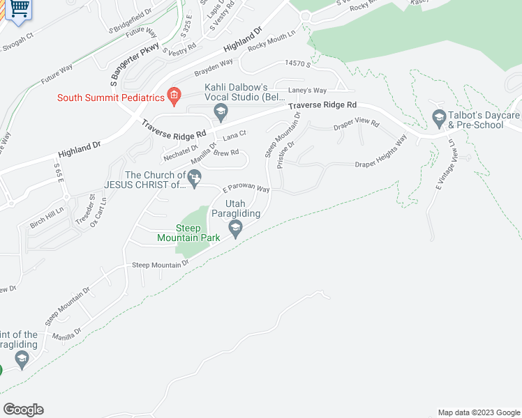 map of restaurants, bars, coffee shops, grocery stores, and more near 14888 Steep Mountain Drive in Draper