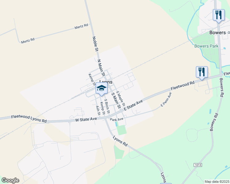 map of restaurants, bars, coffee shops, grocery stores, and more near 112 North Main Street in Mertztown