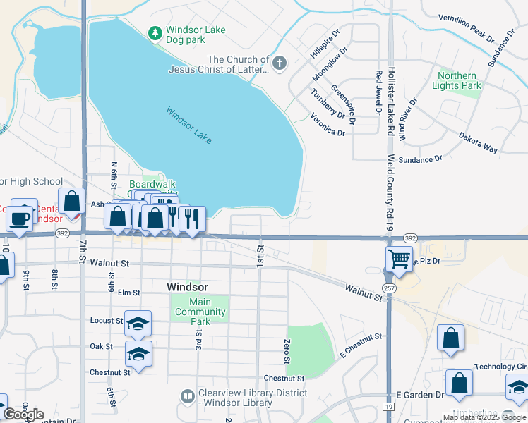 map of restaurants, bars, coffee shops, grocery stores, and more near 30 Ash Street in Windsor