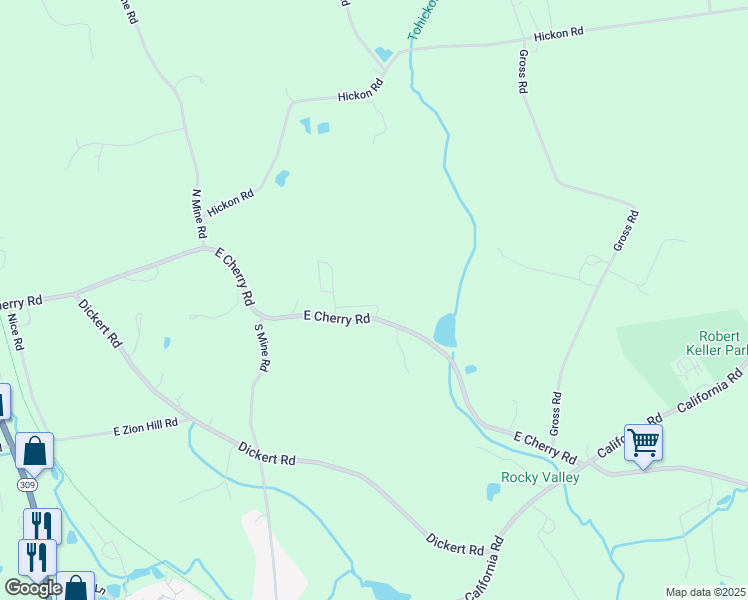 map of restaurants, bars, coffee shops, grocery stores, and more near 365 East Cherry Road in Quakertown