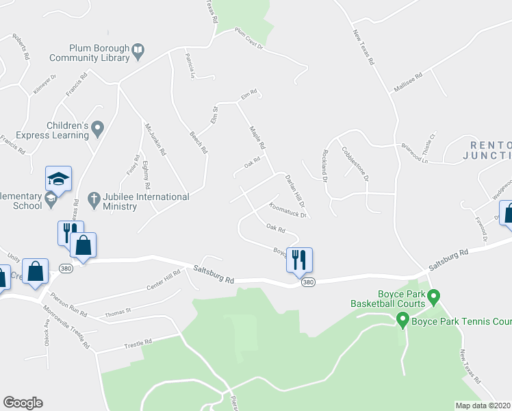 map of restaurants, bars, coffee shops, grocery stores, and more near 309 Oak Road in Pittsburgh