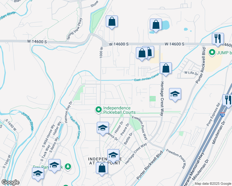map of restaurants, bars, coffee shops, grocery stores, and more near 14884 South Rutledge Road in Bluffdale