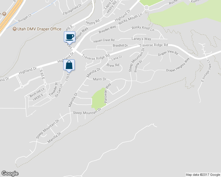 map of restaurants, bars, coffee shops, grocery stores, and more near 14881 South Tooele Lane in Draper