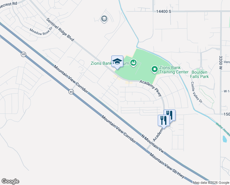 map of restaurants, bars, coffee shops, grocery stores, and more near 14898 Sliding Rock Way in Herriman